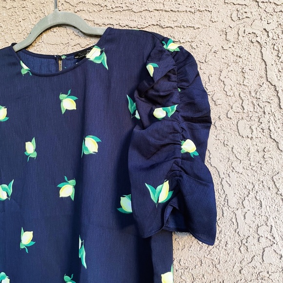 Ann Taylor Tops - ANN TAYLOR NWOT Lemon Print Ruched Sleeve Blouse